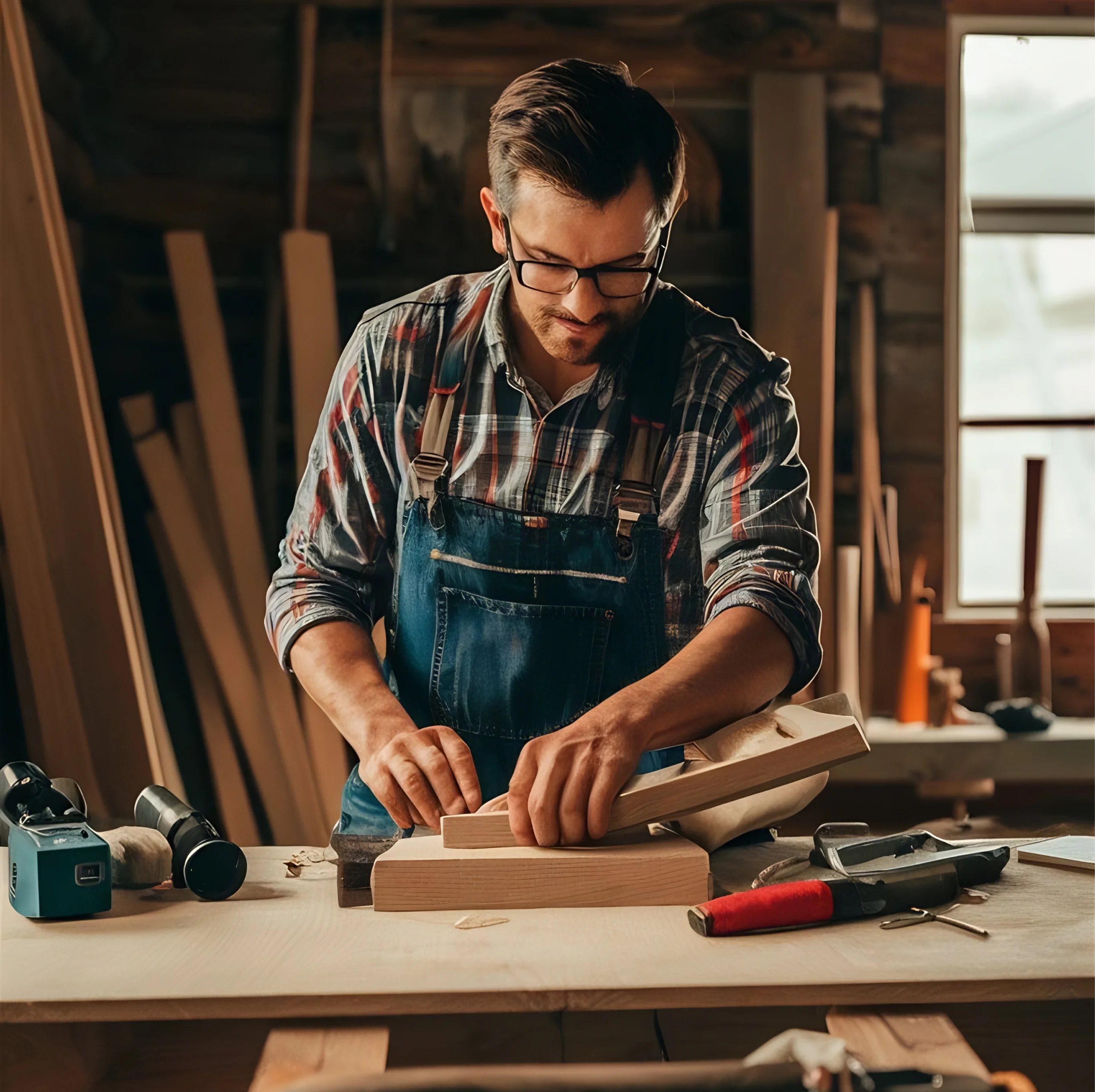 Carpentry student at work